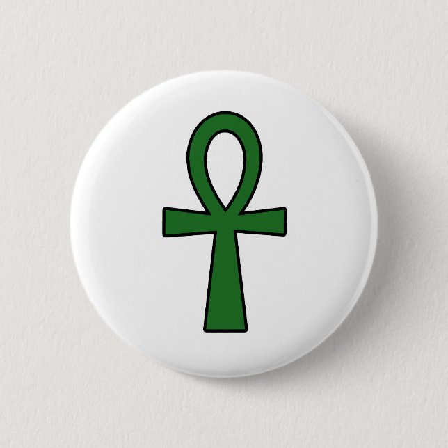 Ankh Egyptian Hieroglyphic Cross Key Life Green 6 Cm Round Badge (Front)