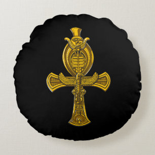 Ankh Eye Of Horus Ancient Egyptian Sacred Symbol Round Cushion