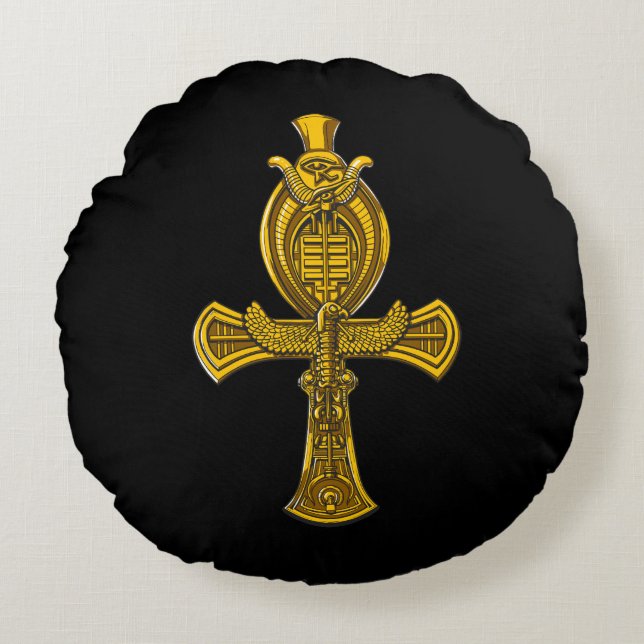 Ankh Eye Of Horus Ancient Egyptian Sacred Symbol Round Cushion (Front)