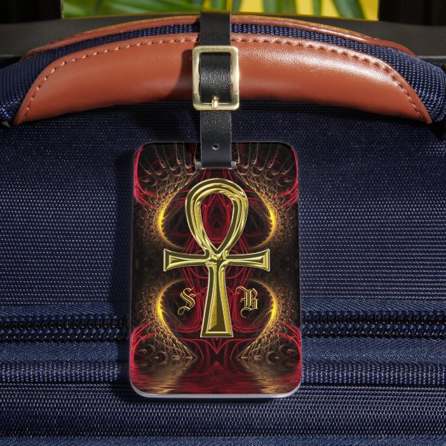 Ankh Gold Goddess Custom Initials Luggage Tag (Front Insitu 2)