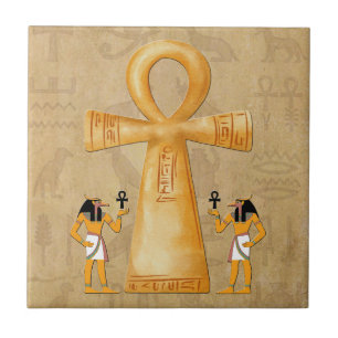 Ankh Key Of Life On Hieroglyph Ceramic Tile