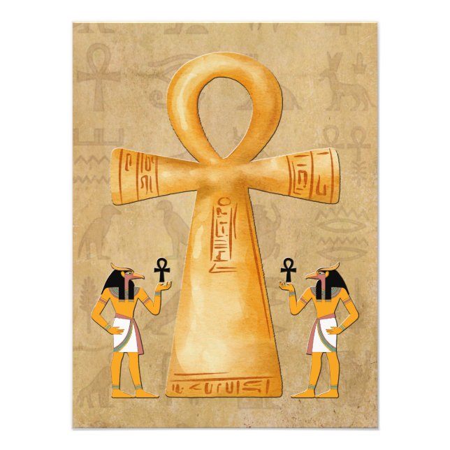 Ankh Key Of Life On Hieroglyph Photo Print (Front)