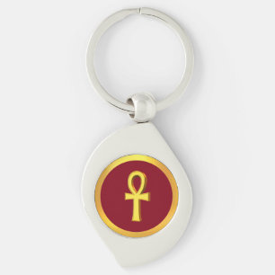 Ankh Tau Cross with Golden Circle on Crimson Key Ring