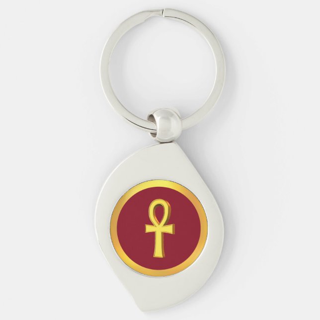 Ankh Tau Cross with Golden Circle on Crimson Key Ring (Front)