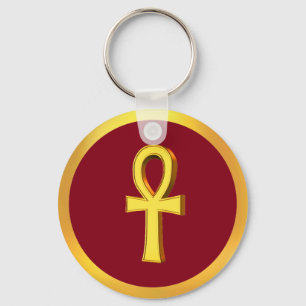 Ankh Tau Cross with Golden Circle on Crimson Key Ring