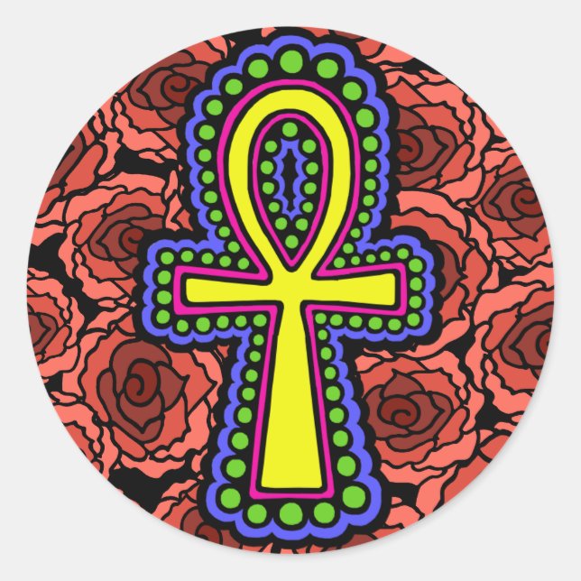Ankh With Roses Sticker (Front)