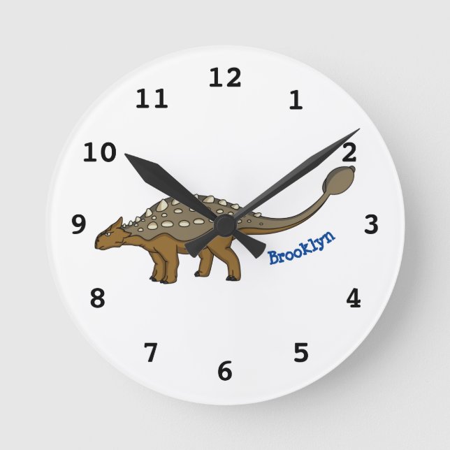 Ankylosaurus armoured dinosaur illustration round clock (Front)