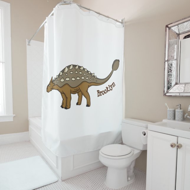 Ankylosaurus armoured dinosaur illustration shower curtain (In Situ)