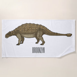 Ankylosaurus cartoon illustration beach towel