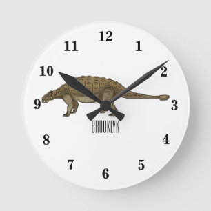 Ankylosaurus cartoon illustration round clock