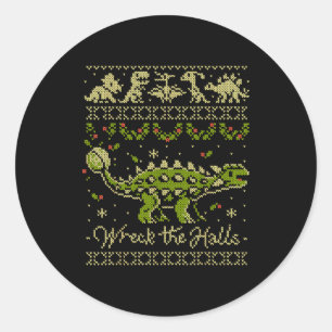 Ankylosaurus Dinosaur Christmas Sweater  Classic Round Sticker