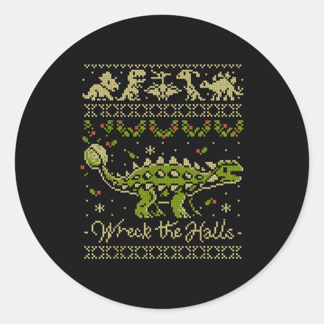 Ankylosaurus Dinosaur Christmas Sweater  Classic Round Sticker (Front)