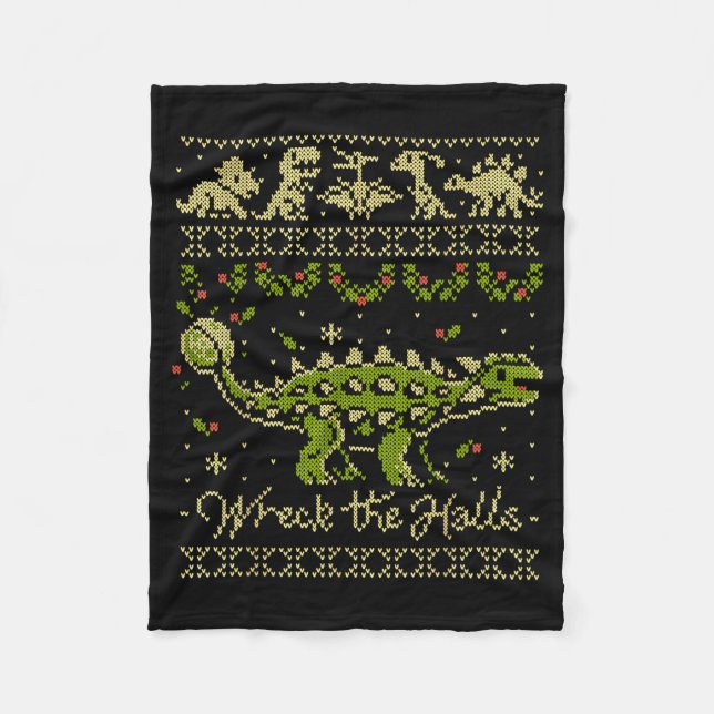 Ankylosaurus Dinosaur Christmas Sweater  Fleece Blanket (Front)