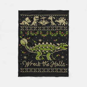 Ankylosaurus Dinosaur Christmas Sweater Fleece Blanket