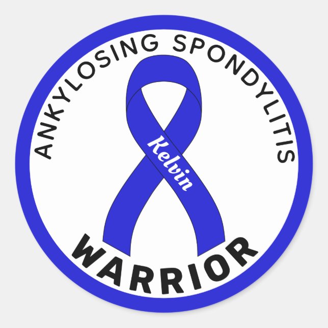 Ankylosing Spondylitis Warrior Ribbon White Classic Round Sticker (Front)