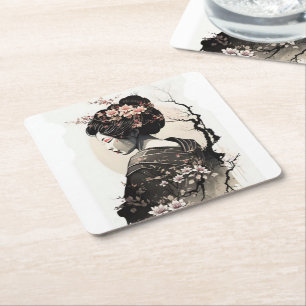 Anmutige japanische Geisha -  Square Paper Coaster