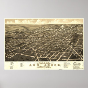 Ann Arbor Birdseye Map Poster