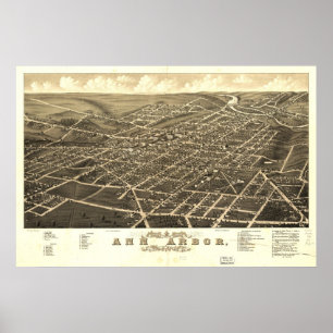 Ann Arbor Michigan 1880 Antique Panoramic Map Poster