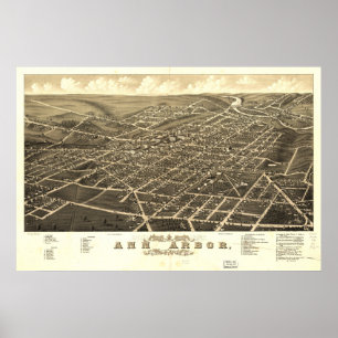 Ann Arbor Michigan 1880 Antique Panoramic Map Poster
