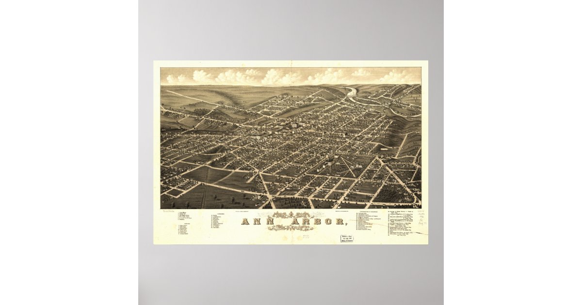 Ann Arbor Michigan 1880 Antique Panoramic Map Poster | Zazzle