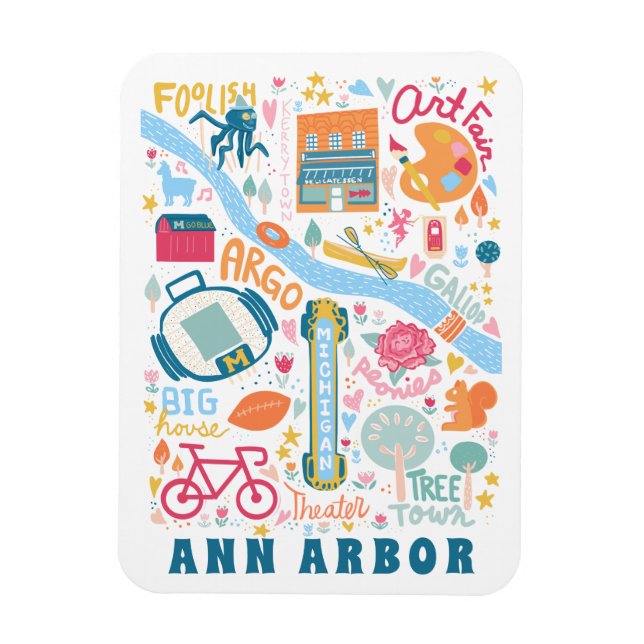 Ann Arbor Michigan Map Favourite Things  Magnet (Vertical)