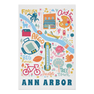 Ann Arbor Michigan Map Favourite Things  Poster