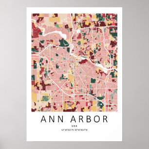Ann Arbor Michigan Map Poster Modern City Wall A