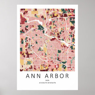 Ann Arbor Michigan Map Poster | Modern City Wall A
