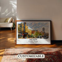 Ann Arbor Michigan Poster, Watercolor, Custom