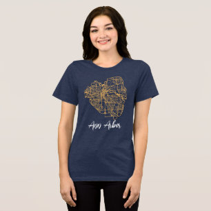 Ann Arbor Michigan Street Map Blue and Maize Tri-Blend Shirt