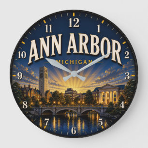 Ann Arbor Michigan Sunset Premium Skyline Large Clock