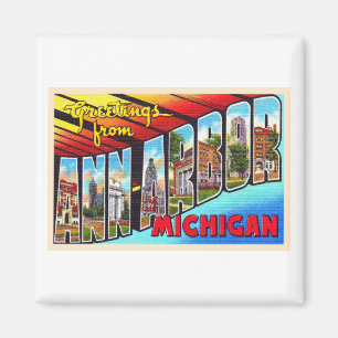 Ann Arbor Michigan Vintage Large Letter Postcard Magnet
