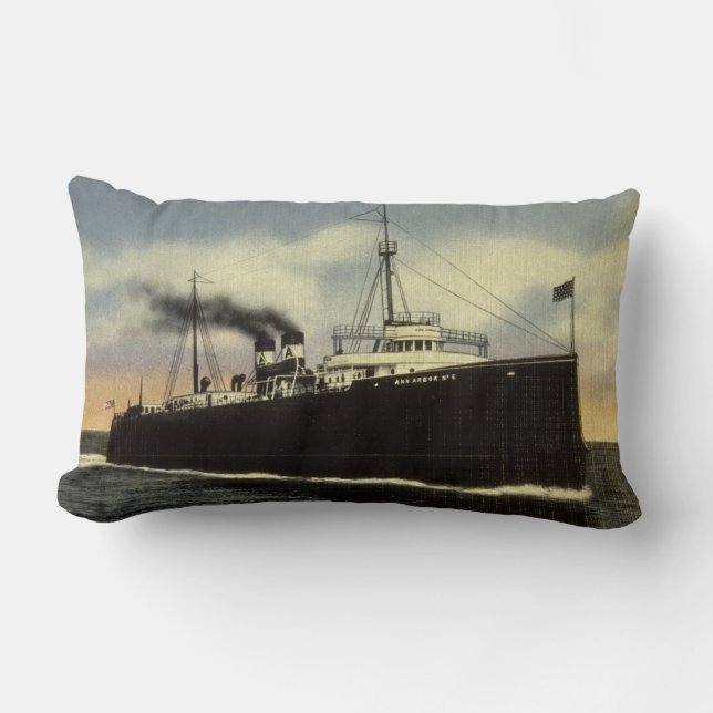 Ann Arbor Railroad Car Ferry Number 6 Great Lakes Lumbar Cushion (Front)