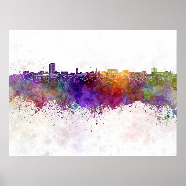 Ann Arbor skyline in watercolor background Poster (Front)
