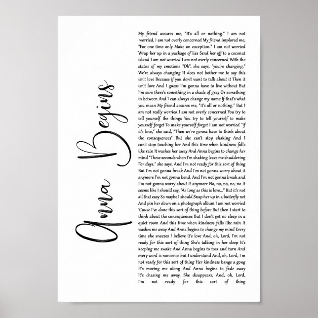 Anna Begins White Script Song Lyric Wall Art Print (Front)