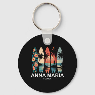 Anna Maria Beach Florida Surfboard Surfing Retro Key Ring
