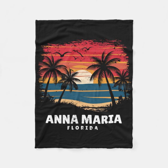 Anna Maria Beach Florida Surfboarder Palm Tree Sou Fleece Blanket (Front)