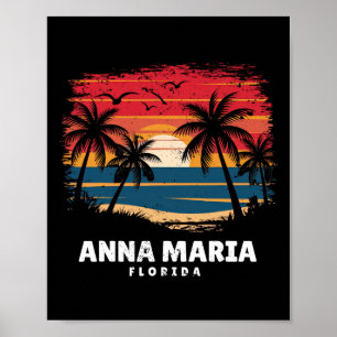 Anna Maria Beach Florida Surfboarder Palm Tree Sou Poster