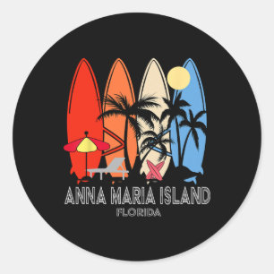 Anna Maria Island Beach Florida Retro Surfboard Vi Classic Round Sticker