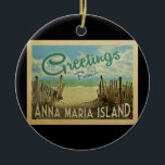 Anna Maria Island Beach Vintage Travel Ceramic Tree Decoration<br><div class="desc">This Greetings From Anna Maria Island vintage postcard design features a sandy beach with a beautiful turquoise ocean water and above the sea,  a blue sky with billowy white clouds. In vintage travels style.</div>