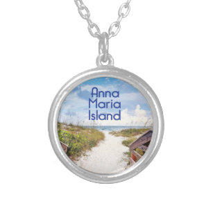 Anna Maria Island Florida Beach entrance photo Silver Plated Necklace