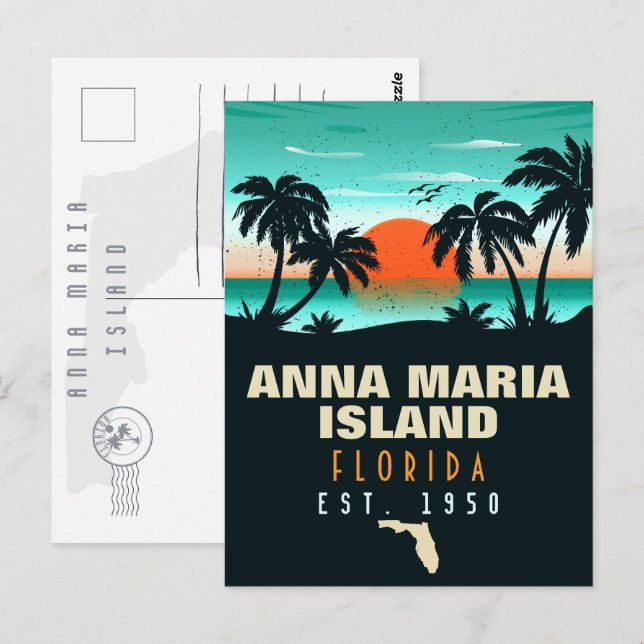 Anna Maria island Florida Beach Retro Sunset 60s Postcard (Front/Back)