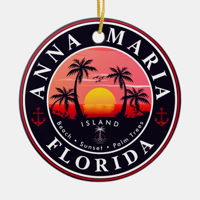 Anna Maria island Florida Retro Sunset Souvenirs Ceramic Tree Decoration (Front)