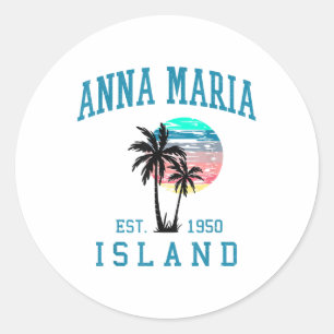 Anna Maria Island Florida Vintage Beach Palm Trees Classic Round Sticker