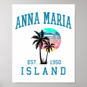 Anna Maria Island Florida Vintage Beach Palm Trees Poster