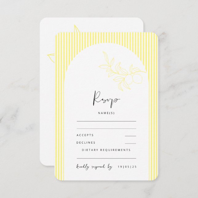 ANNA Modern Italian Lemon Stripes RSVP Card (Front/Back)