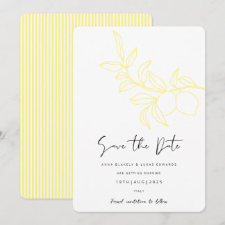 ANNA Modern Italian Lemon Stripes Save the Date Invitation
