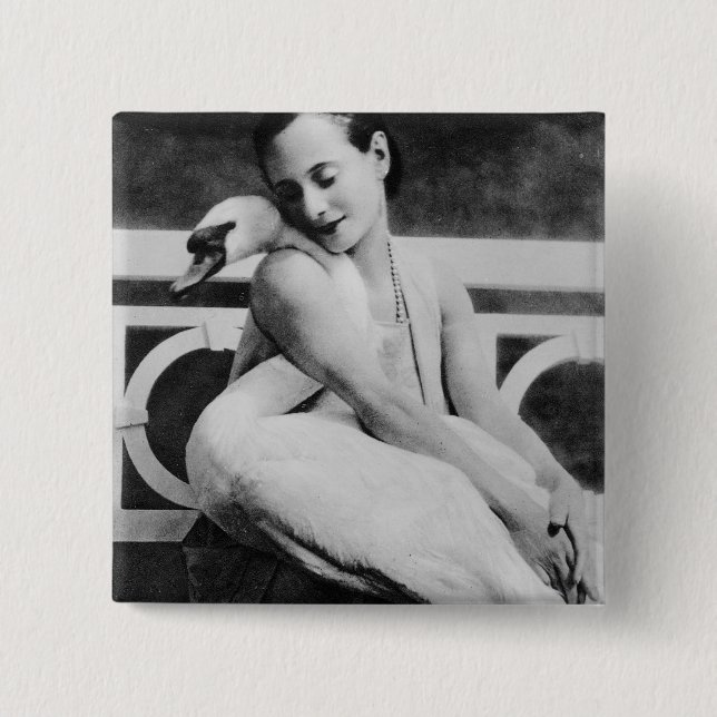 Anna Pavlova with her pet swan Jack, c.1905 15 Cm Square Badge (Front)