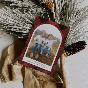 ANNA Red Plaid Modern Family Photo Merry Christmas Holiday Card