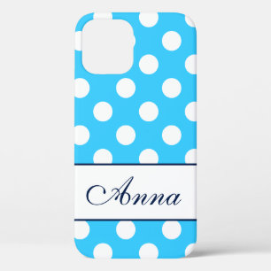 Anna - Template for Your Name, Big Polka Dots Blue iPhone 12 Case